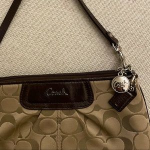 Coach Signature Tan Small Purse w/ Wrist Keychain